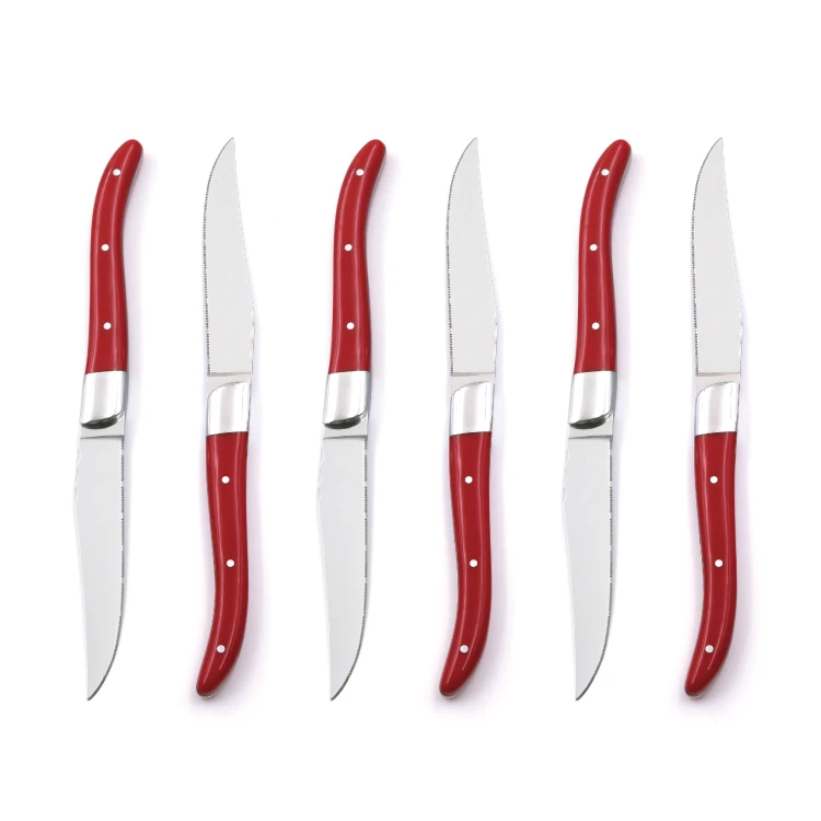 2024 Лидер продаж, микро-зубчатое лезвие с красной акриловой ручкой, столовый нож для стейка