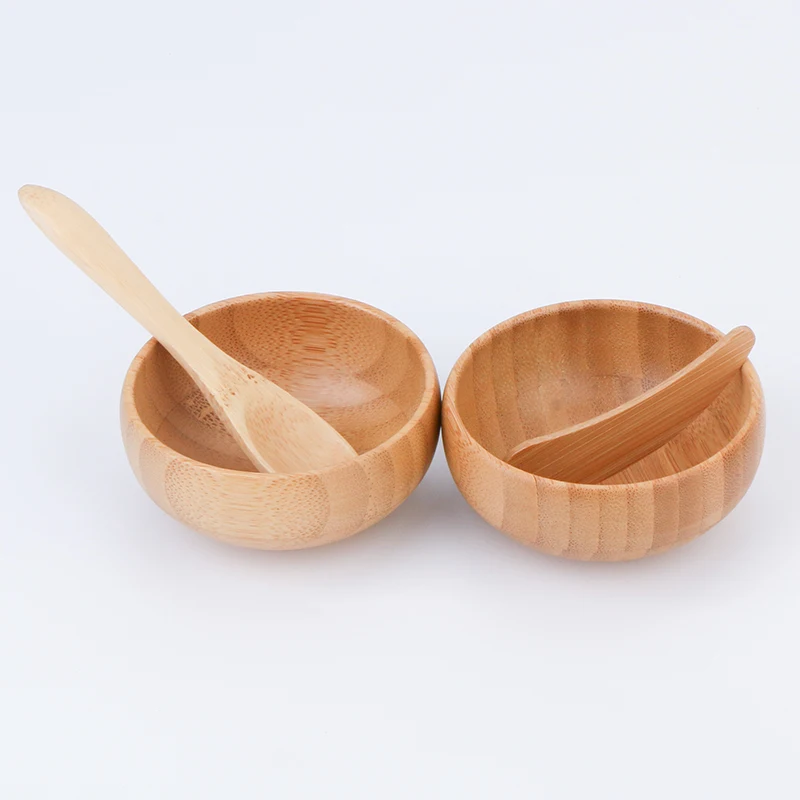 High Quality Custom Logo Natural Durable Bamboo Wood Mask Bowl Spoon Set Cosmetics Tools