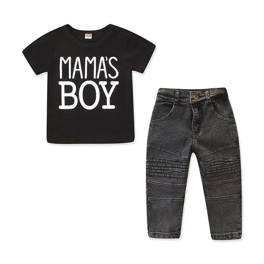 
Bulk Wholesale Kids Summer Boy Print Short Sleeve With Jeans Pants Children Kids Clothes Set Kids Wholesale Clothes 
