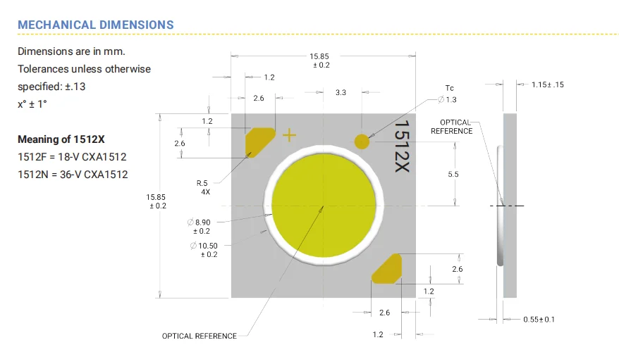 Светодиодный COB-чип для светильника CXA1512 белого цвета, 18 в, 36 В, 2700K-6500K