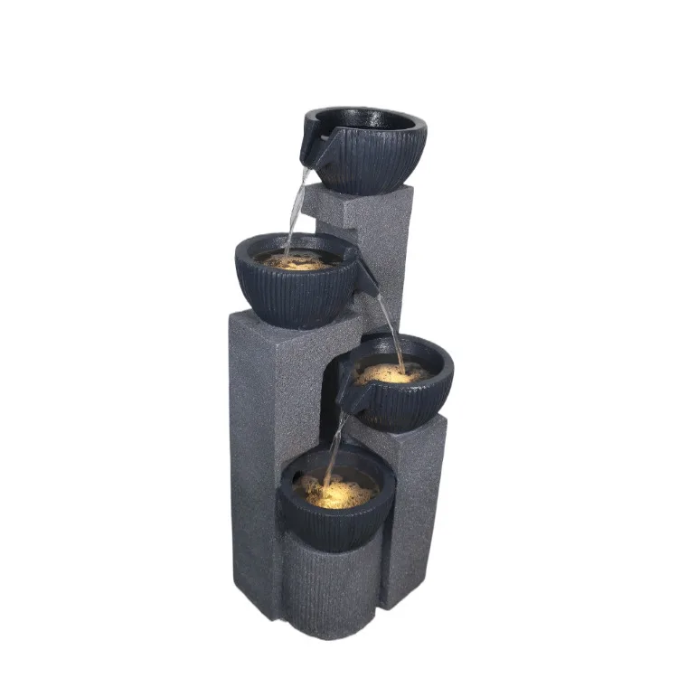 Simple Natural garden morden fountains Polyresin water fountain with lights for indoor garden decoration