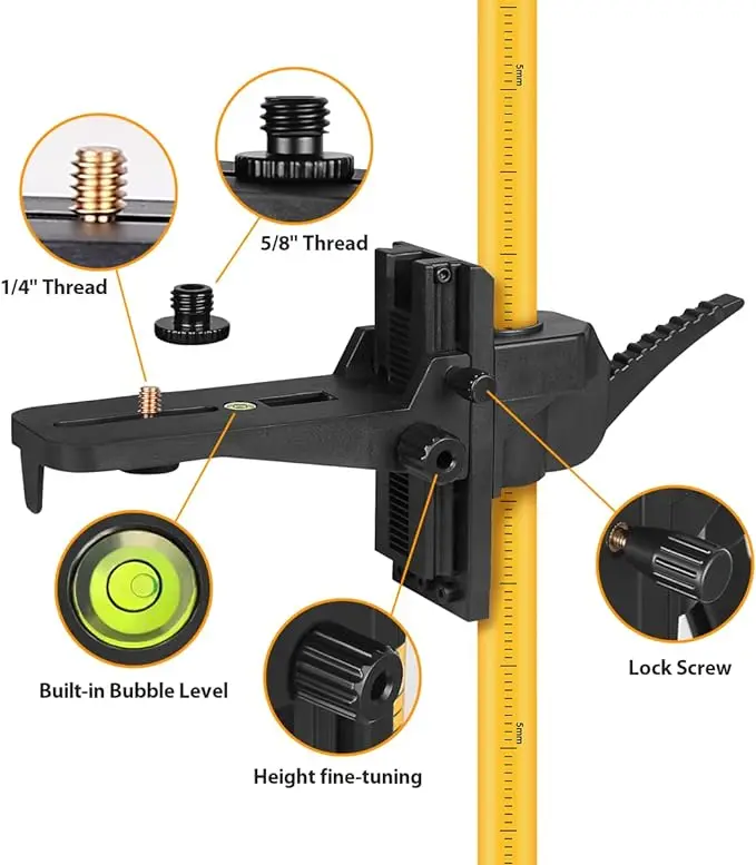 Telescoping Pole with Adjustable Laser Level Tripod, 1/4-Inch by 20-Inch Laser Pole Mount for Rotating Laser Levels
