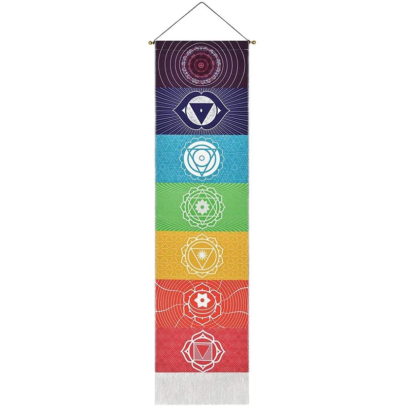 51.2X12.8 Inches Meditation Yoga Trippy Mandala Chakra Long Tapestry Wall Hanging with Tassel Striped for Room