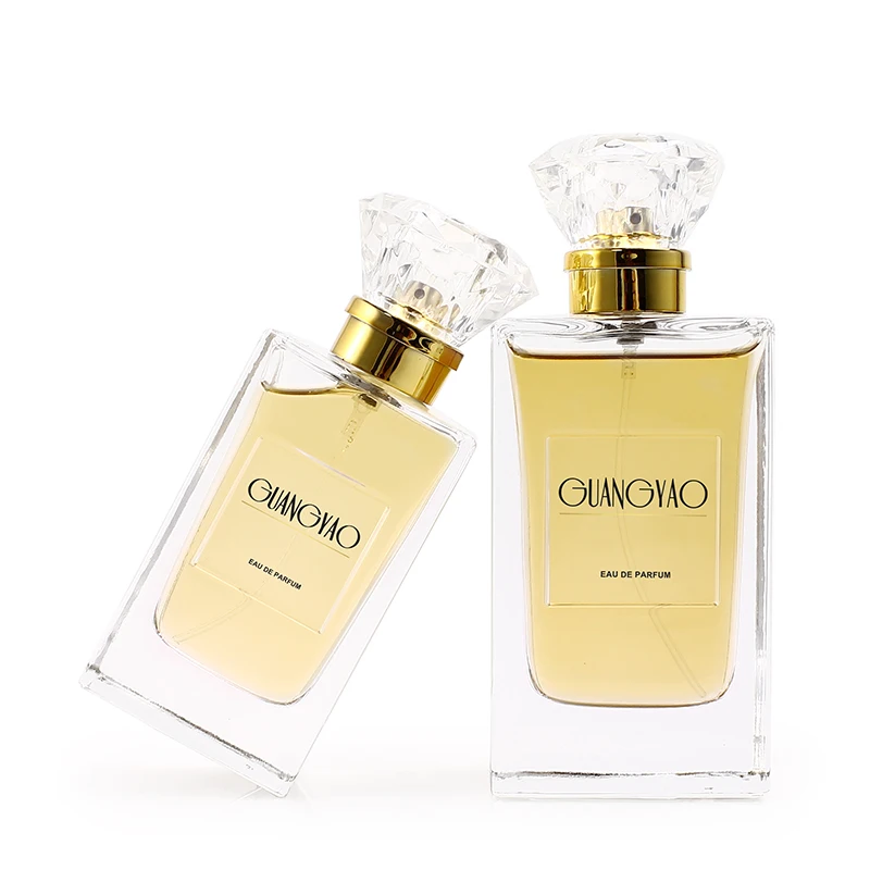 Wholesale 50ml 100ML rectangular high-quality empty perfume crystal polishing glass bottle Acrylic crystal cap