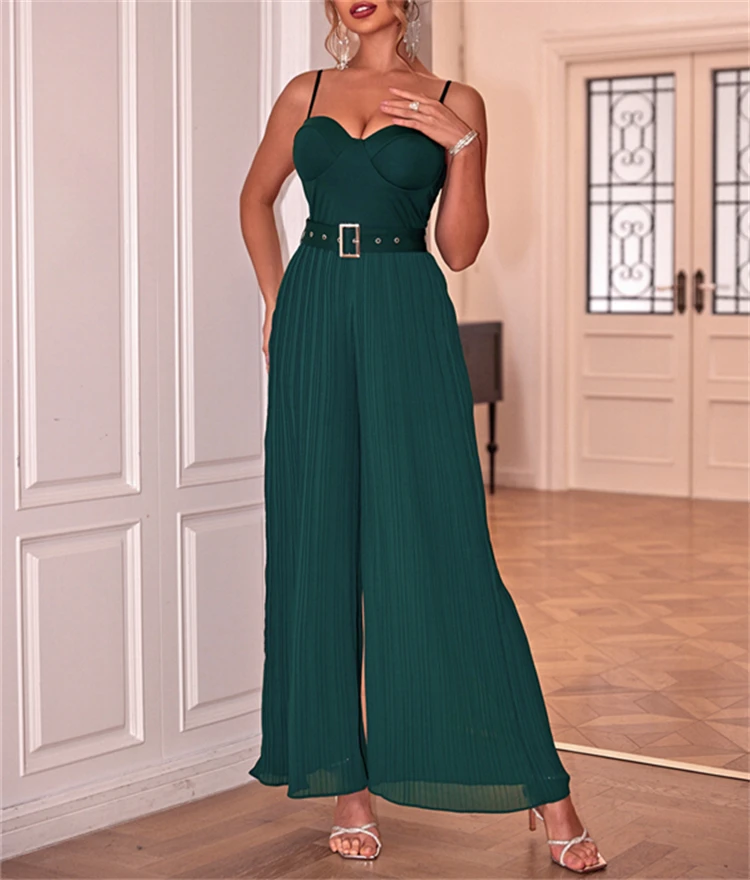 Summer Strap Sexy Belt Pleated jumpsuits elegant for women