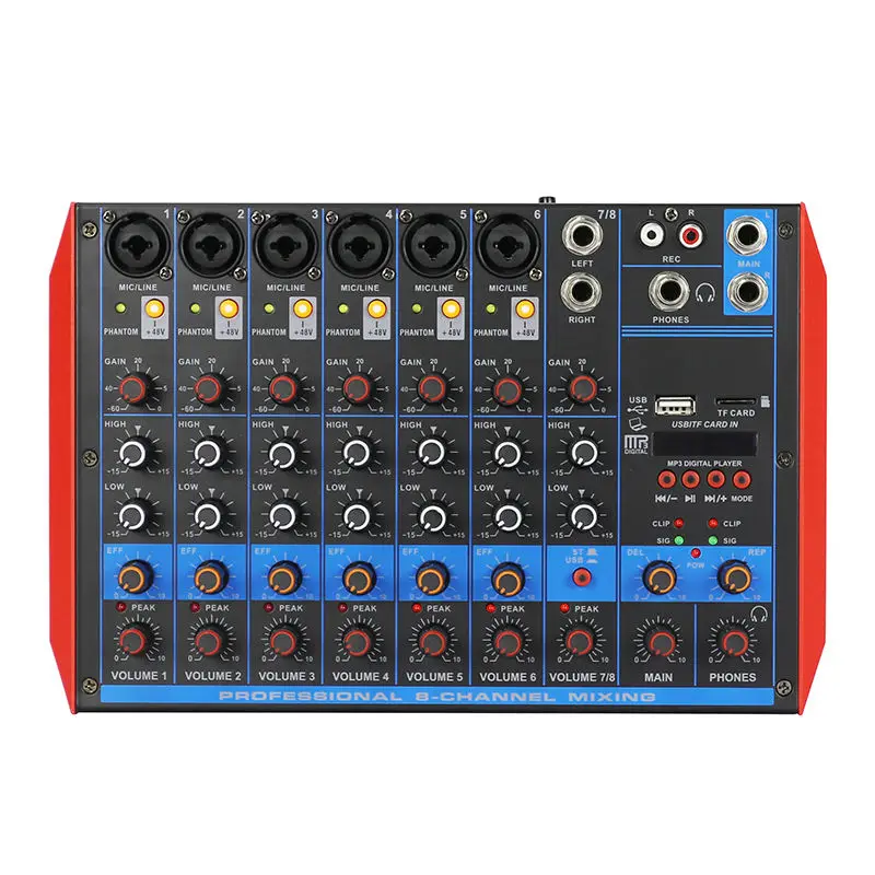 professional KTV Portable sound mixing table usb sound recording 8 channel audio mixer
