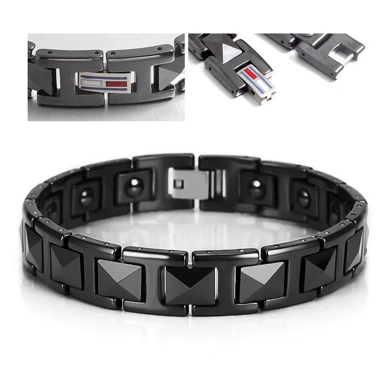 White Red Pyramid Ceramic Magnet Men Bracelet