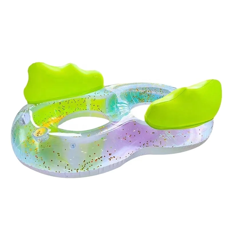 Cross border outdoor sequin ink recliner adult double thickened water swimming ring with cup holder for men and women