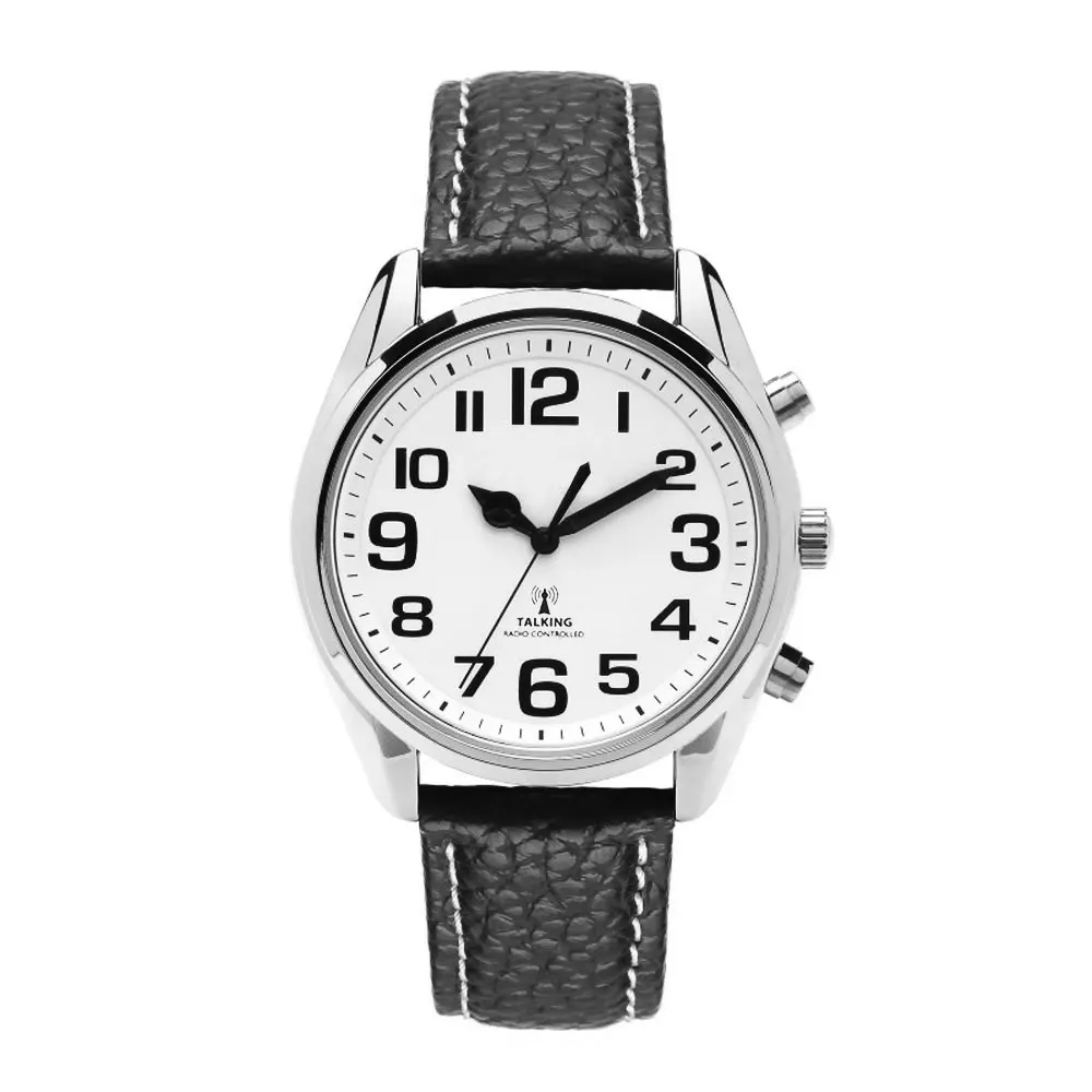 English/French/German/Spanish/Italian Radio controlled Talking Watch with Genuine leather strap for Visually impaired, Elderly