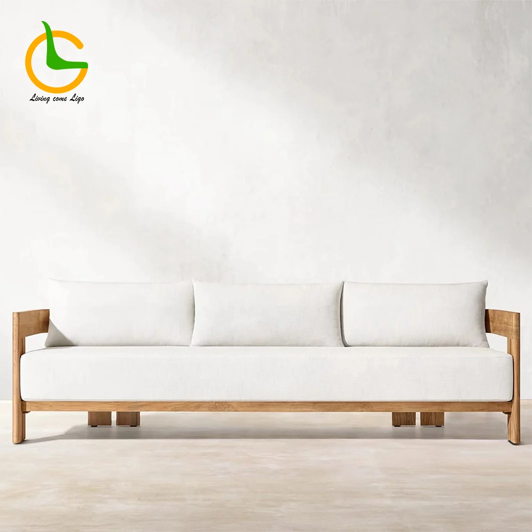 High End Teak Wood Patio Hotel Furniture Backyard Outdoor Teak Garden Sofa Set With Cushions Modern Teak Wood Furniture