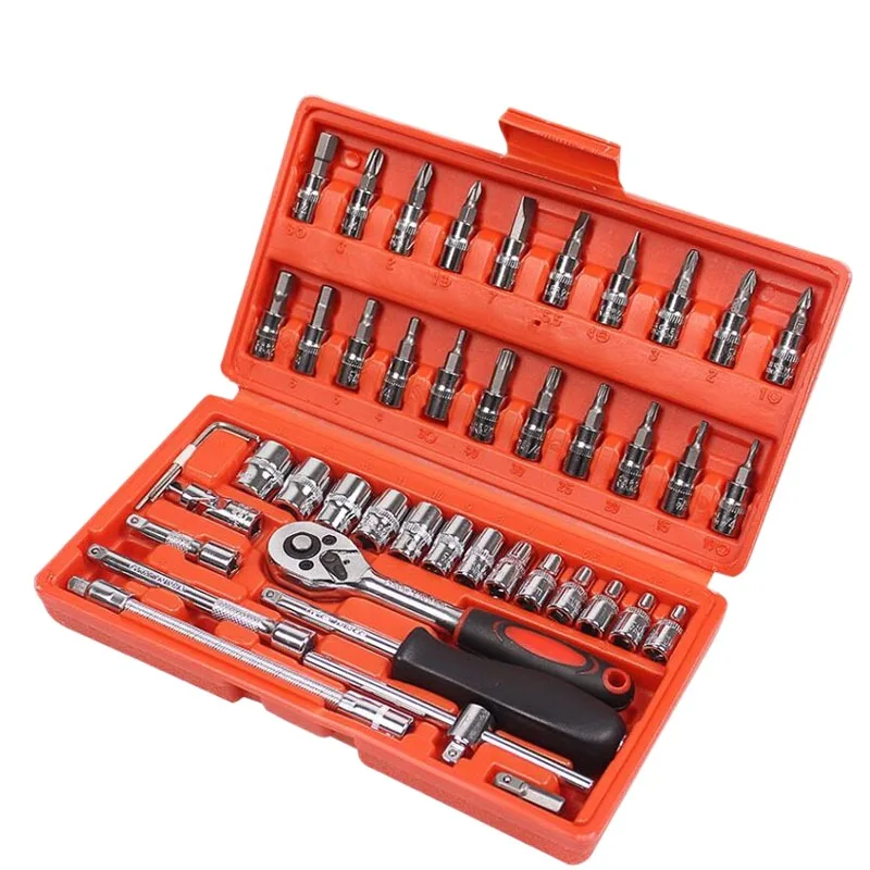 46-Piece Socket Set With Storage Case Car Repair Wrench Sets  Socket Tool Set Toolbox For Use On Automobiles&Trucks