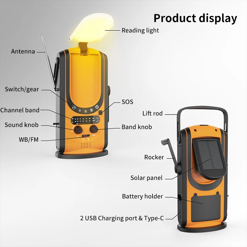 Home Emergency Multi-Function Lighting Radio New Solar Portable Hand-Crank Power Bank Radio Promotional Gift