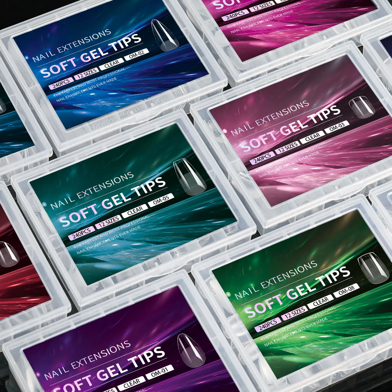 240PCS Luxury False Nail Tips Soft Gel Fingertip Semi-matte Capsules Almond French Coffin Full Cover Artificial Nails Extension