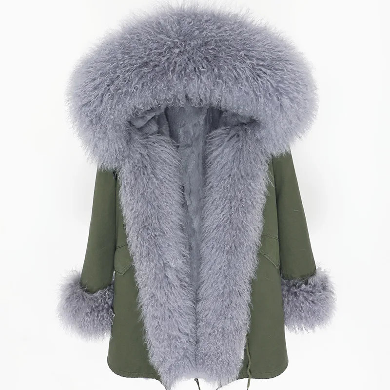 New Winter Removable Rabbit Hair Lining Extra Large Lamb Hair Collar Medium Long Thickened Fur Coat
