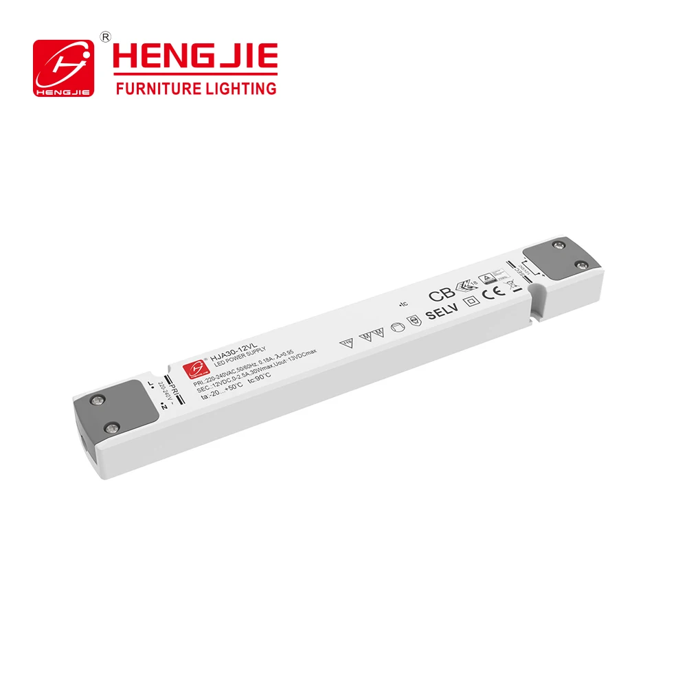 
16mm height HENGJIE Ultrathin Strip Constant Voltage Driver 30W 12V/24V Transformer IP20 