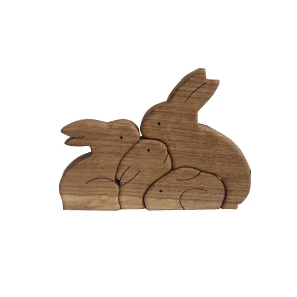 Wooden Rabbit Family Puzzle Bunny Family father mother baby Wooden Puzzle, 3 in 1 set,  Wooden Hare Family  Puzzle Decoration
