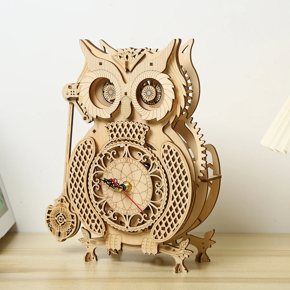 Customized Mechanical Gears Owl clock pendulum 3D Assembly Jigsaw Toys 3D Laser Cut  Assemble puzzle