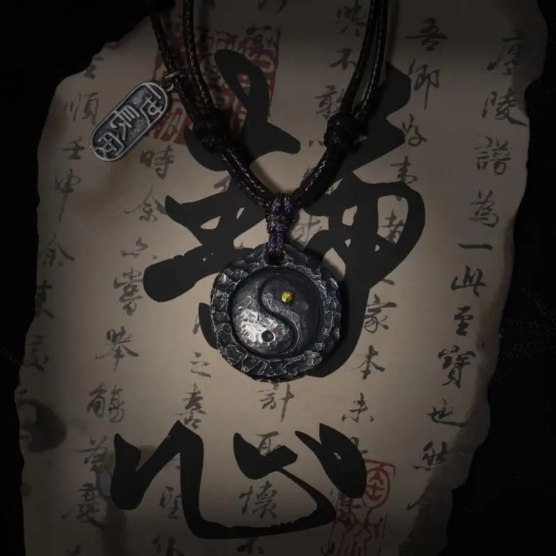 Original Design - Xiaoyao Dianjin Tai Chi Pendant with 14K Gold Handcrafted Inlaid Bagua Necklace