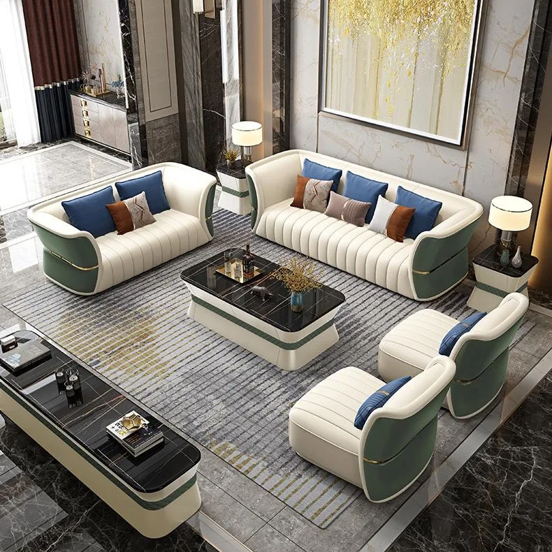 Luxury, contemporary furniture leather sofa model room Italian minimalist high-end living room leather combination leather ware