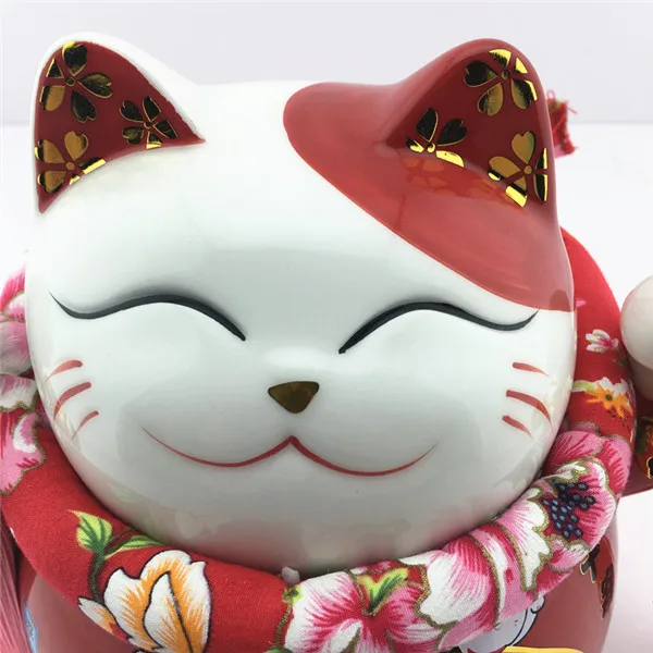 Feng Shui Ceramic Fortune Lucky Cat Coin Bank Japan Maneki Neko Waving Cat Ceramic Battery Lucky Cat Piggy Bank Home decoration