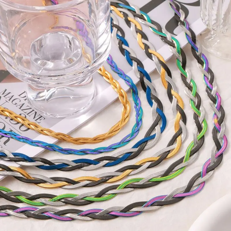 Accessories Women Permanent Jewelry 18k Pvd Gold Plated Stainless Steel Multi-layer Mixed Color Snake Necklace Earring Ring Set