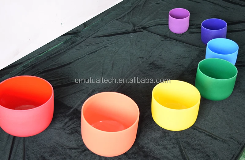 free mallets Chakra Singing Bowl Set  432 HZ double side color  7pcs of 6-12inch Crystal Singing Bowls