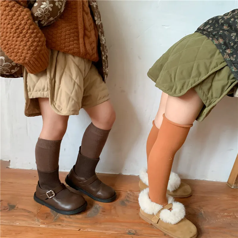 Shorts Girls Elastic Waist Plaid Pockets Winter Thicker Fashion Warm Korean Style Loose Boys Pants