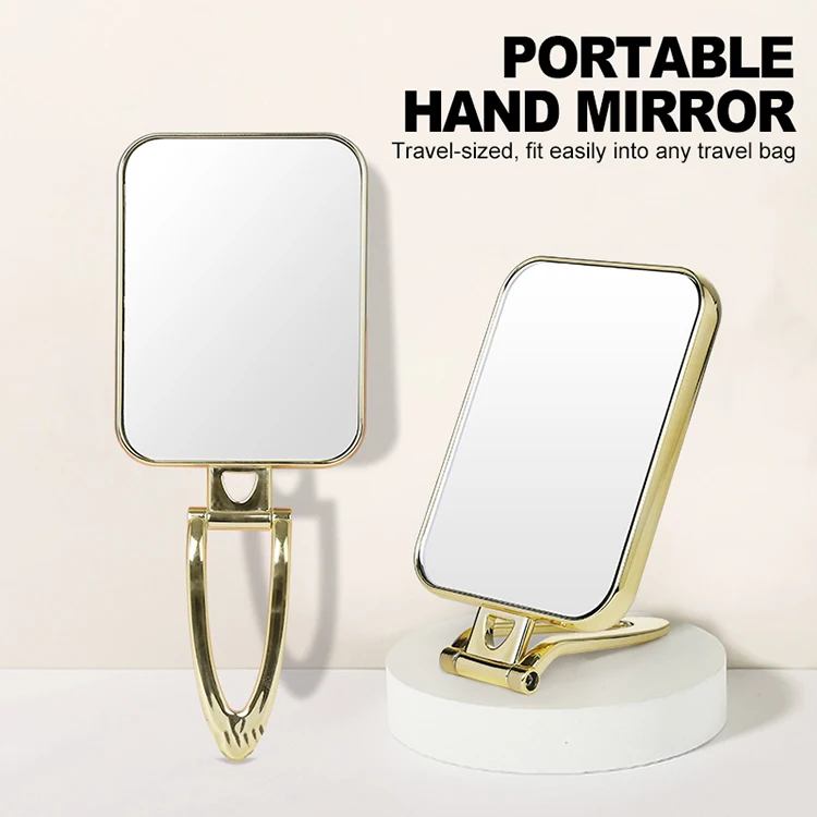 manufacturer custom private label rectangle gold handheld mirror handle multifunction foldable makeup mirror