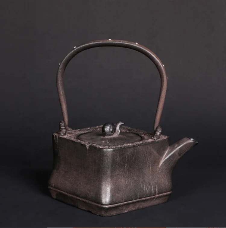 Japanese style Iron Tea Kettle Old Natural Antique Inlaid Silver Copper Lid Cast Iron Bottle Teapot for Sale