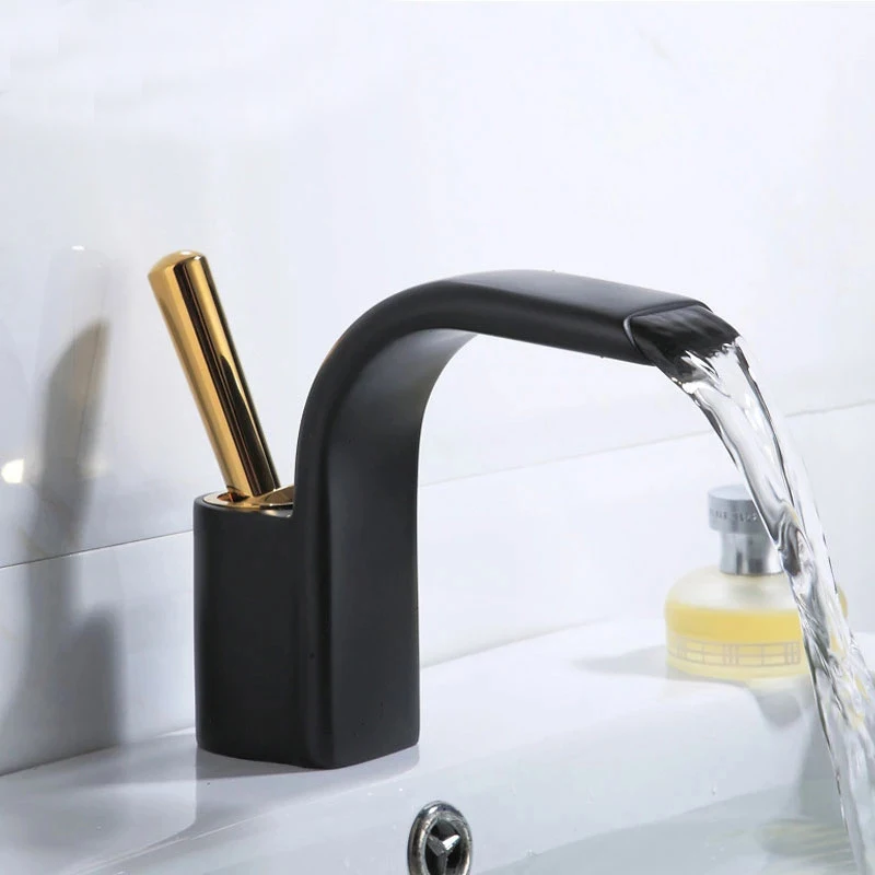 Bathroom Sink Taps Waterfall Basin Mixer One Handle Lever Gold One Hole Mount Lavatory Faucets torneira misturadora banheiro