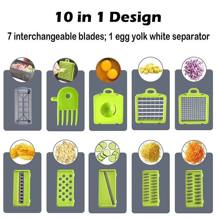 Multifunctional 10 In 1 Handheld Vegetable Chopper Onion Cutter Dicer Potato Peeler Kitchen Fruits Slicer Vegetable Cutter