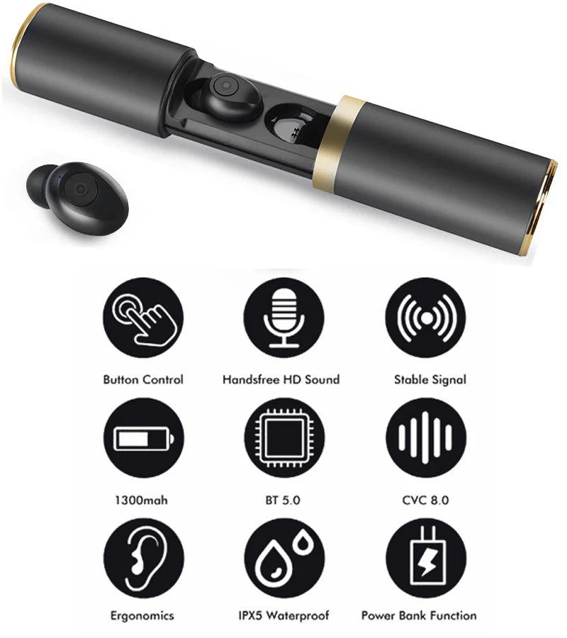 
SooPii Wireless Earphone Bluetooth V5.0 Headphone with 2000mAh Power Bank Sports Earbuds Headset For Phones MP3 and Others 