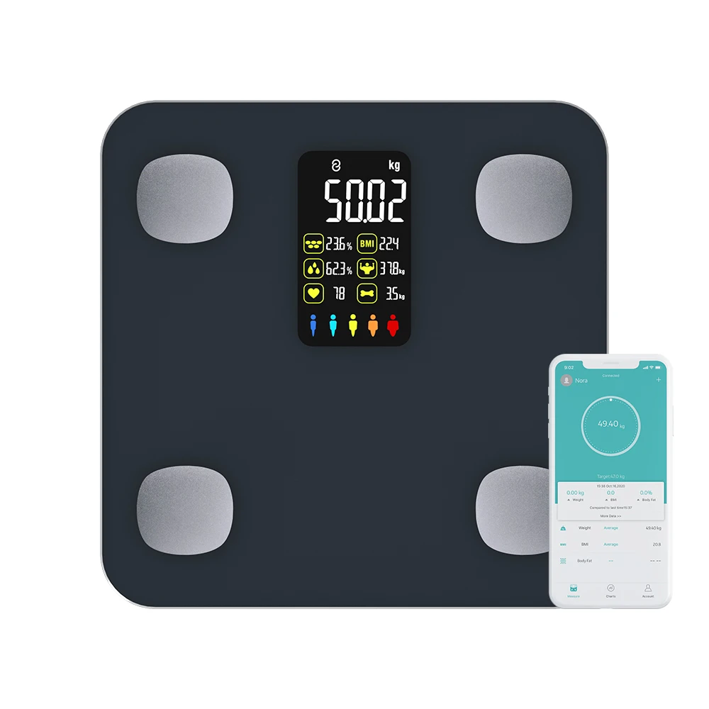 Hot Sale Big Platform Black Tempered Glass Digital Personal Body Fat Measuring Scale Household Bodi Weighing Scale