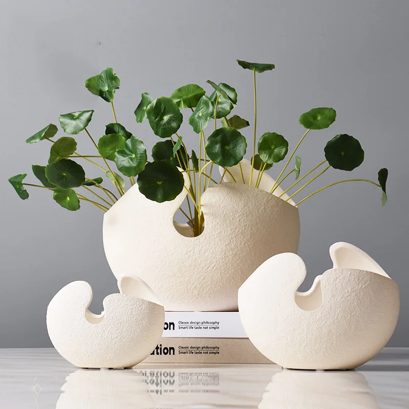 nordic modern model room living room decoration house decoration interior arrangement white unique egg shape ceramic vase