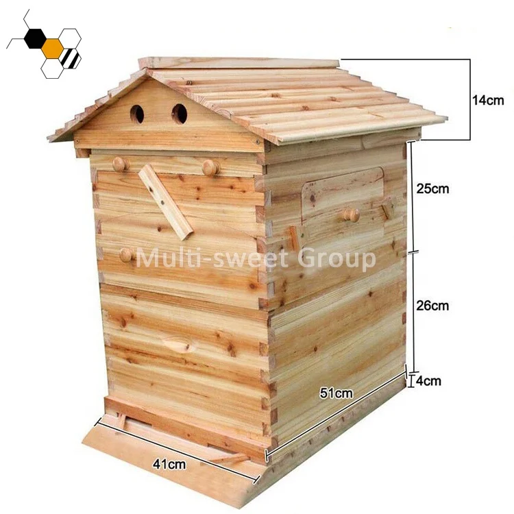 Automatic Wooden Bee Hives House Kit With 7 Pcs Upgraded Auto Frame Comb