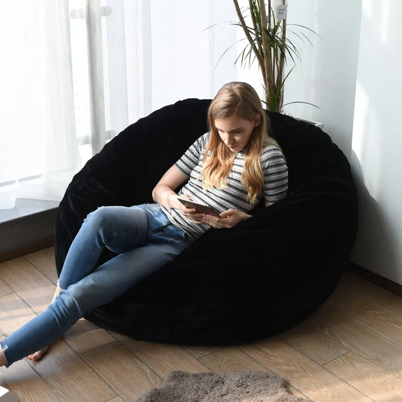 Skin Friendly BeanBag Bed 5 FT Giant Soft Faux Fur Foam Filled Beanbag Sofa Bedroom Chair For Adult Kid Living Room Furniture