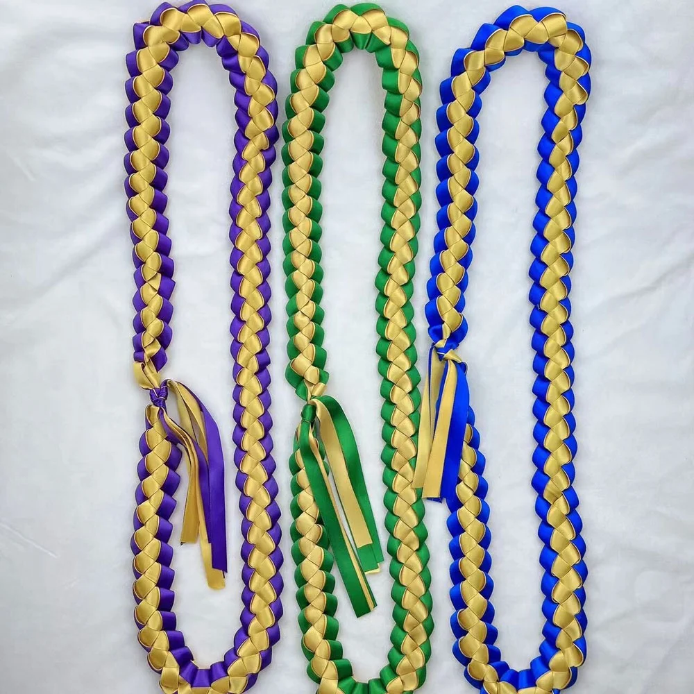 Graduation Gift Handmade Double Braided Necklace Adjustable 2024 Graduates Ribbon Lei