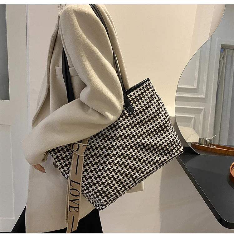 Minimum 1 Pcs Checkered Houndstooth Leopard Large Size Ladies Tote Crossbody Bag