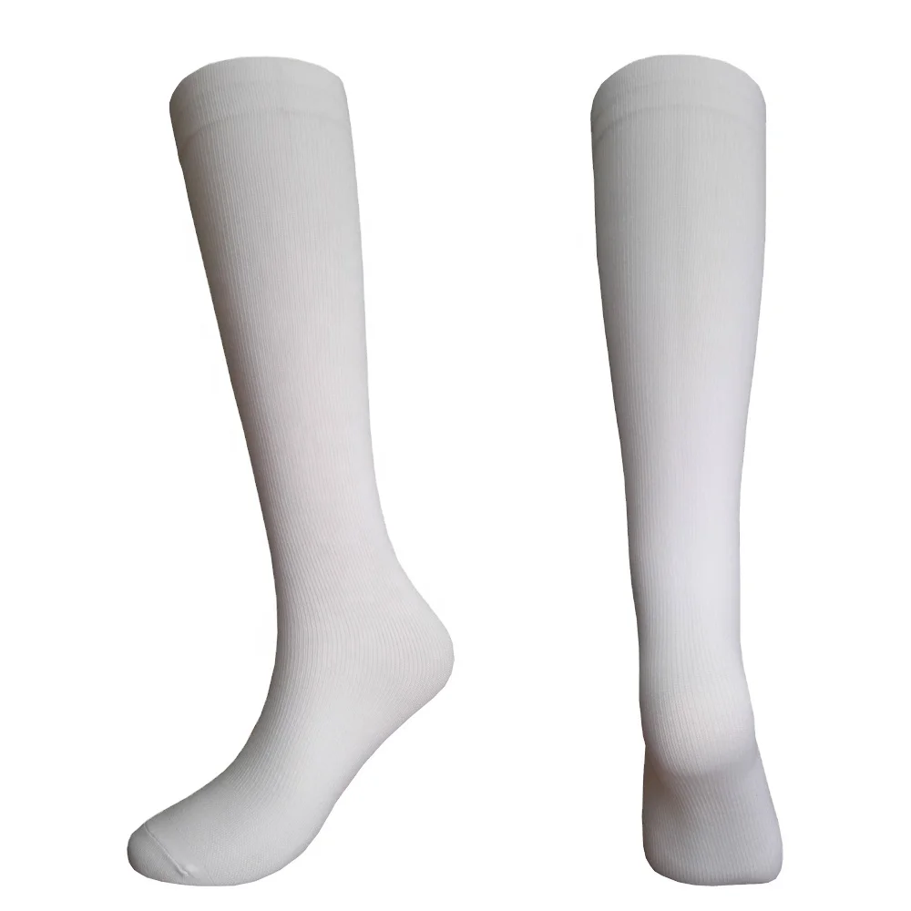 Stock sale 10-15mmhg White nylon knee high compression blank sublimation socks for printing