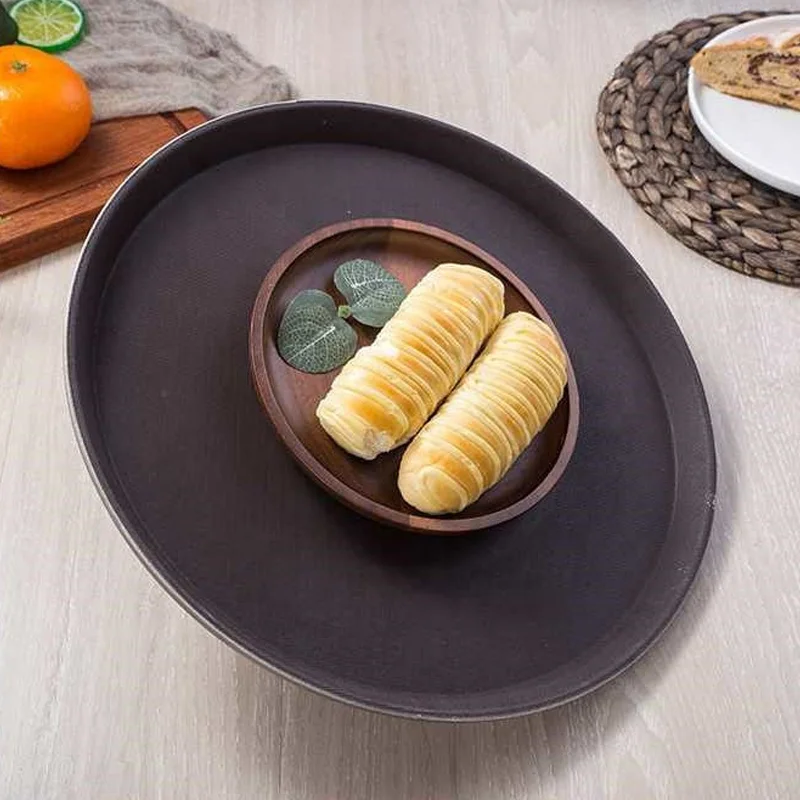 Restaurant Cafeteria Bar Supplies Round Rectangle Skid Proof Service Tray Anti Slip Serving Tray
