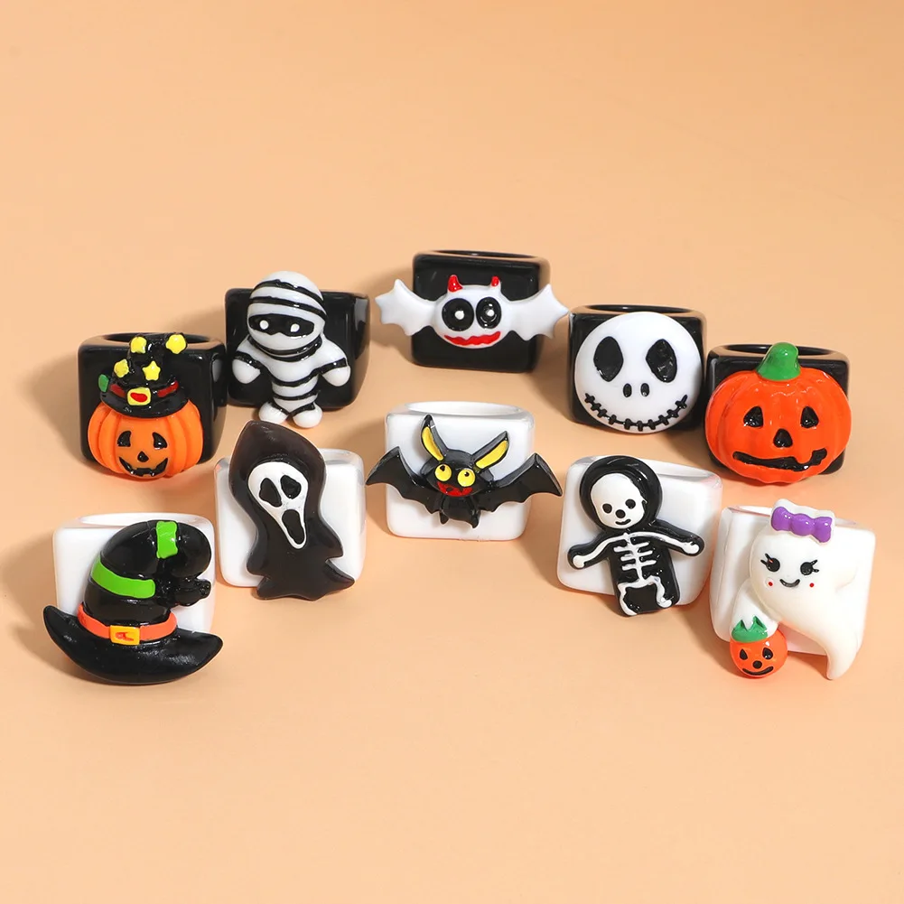 Wholesale Halloween Ring Skeleton Ghost Bat Pumpkin Creative Resin Index Finger Acrylic Rings Jewellery
