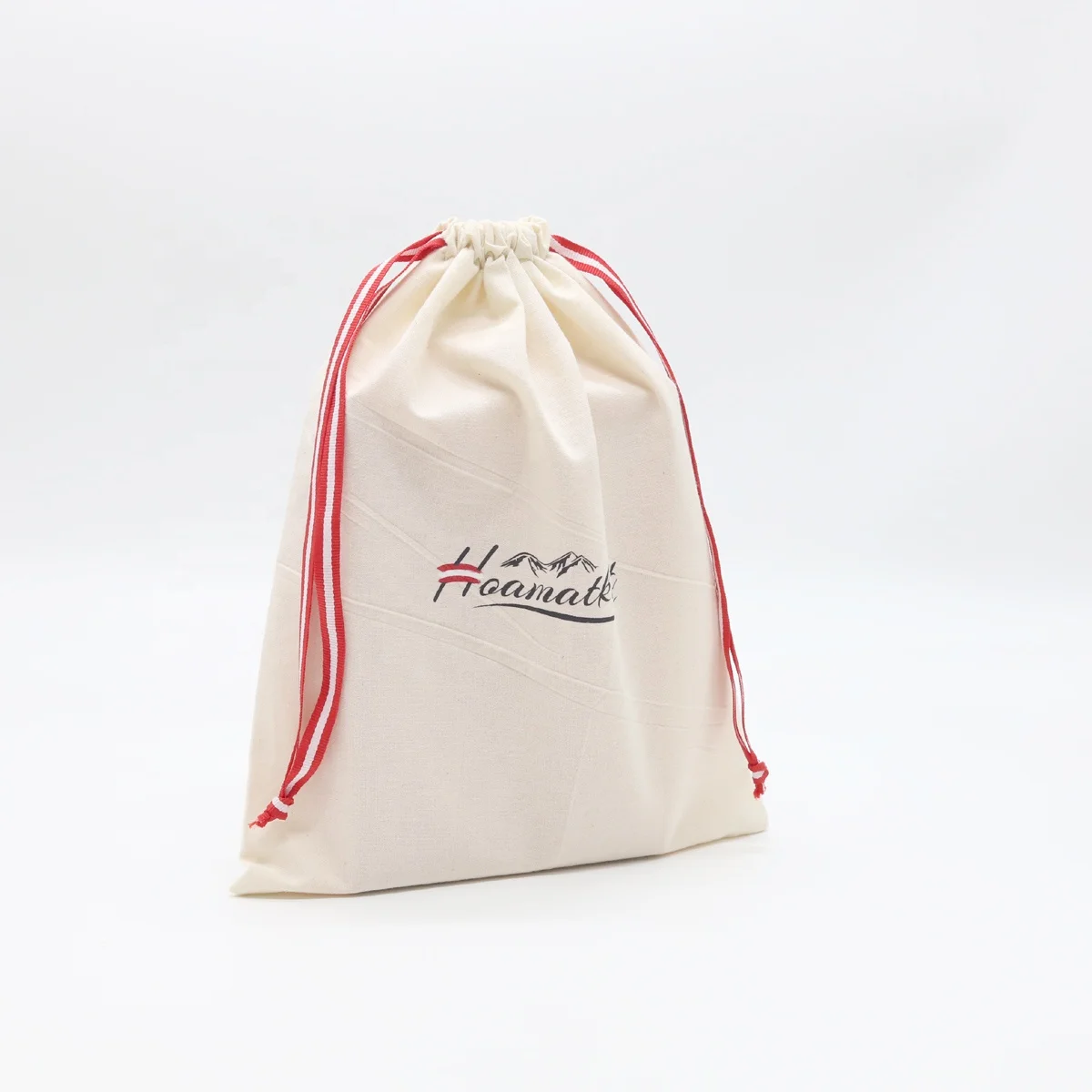 Custom Logo Printed  Grey Fabric Cotton Dust Cloth Shoes Packaging Drawtring Bags Recycled Cotton Shopping Bag