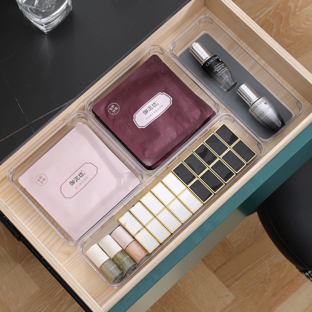 Wholesale  4sizes stackable PET eco-friendly waterproof clear drawer organizer box for home