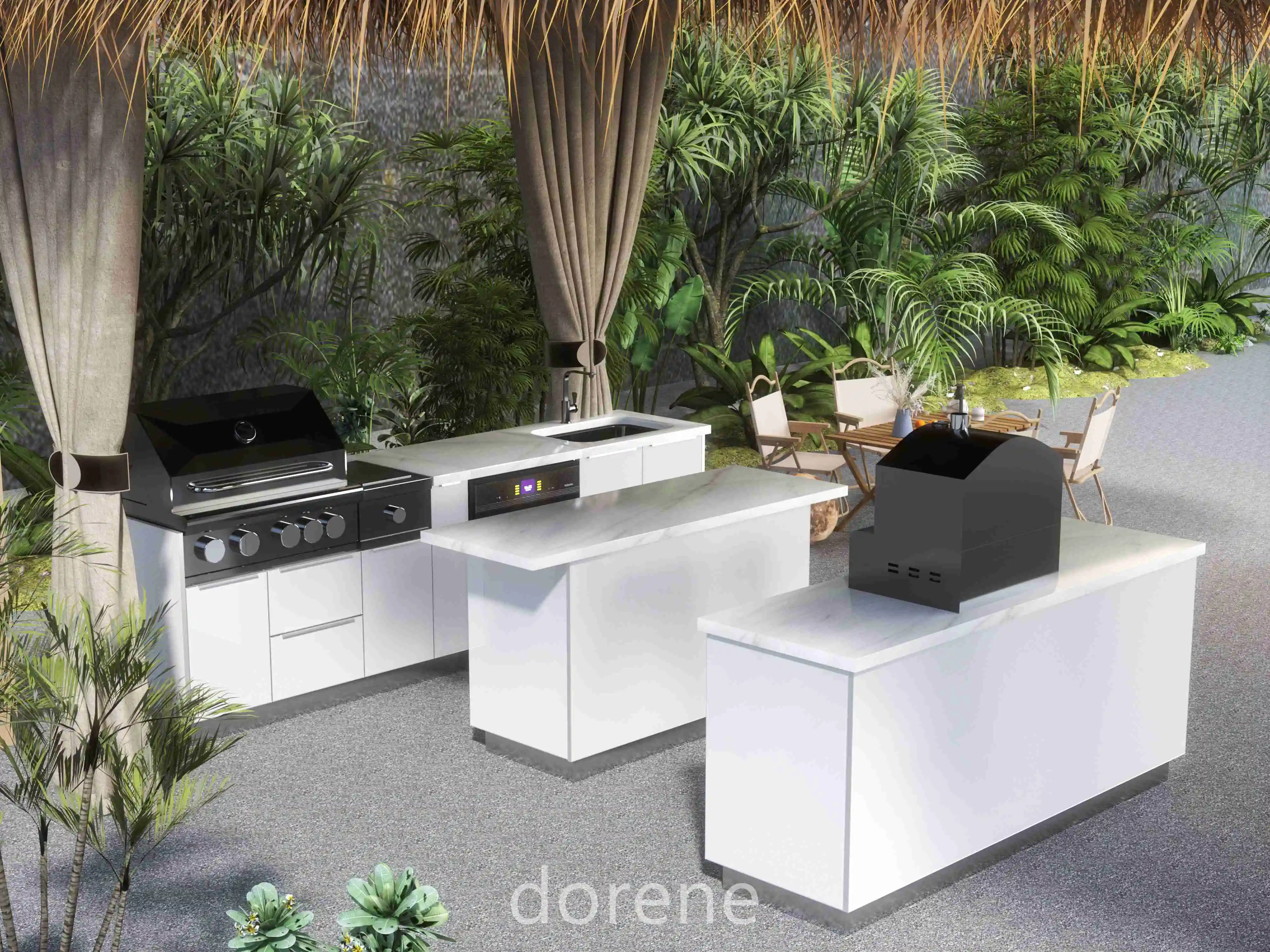 2024 Dorene нержавеющая сталь уличная кухонная мебель 304 BBQ Island сборка двери шкафа для других отелей и магазинов