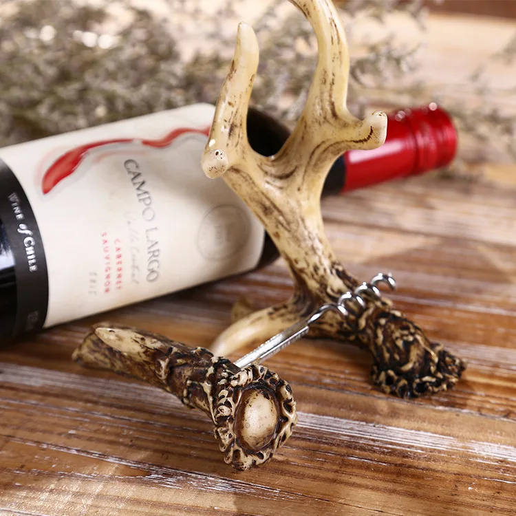 Nordic Resin Deer Antler Figurine Red Wine Bottle Opener for Home Decor