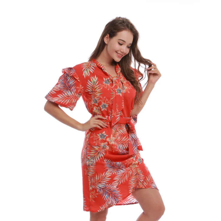 
wholesale casual short sleeve bow flower stand collar chiffon women elegant clothing apparel dresses 