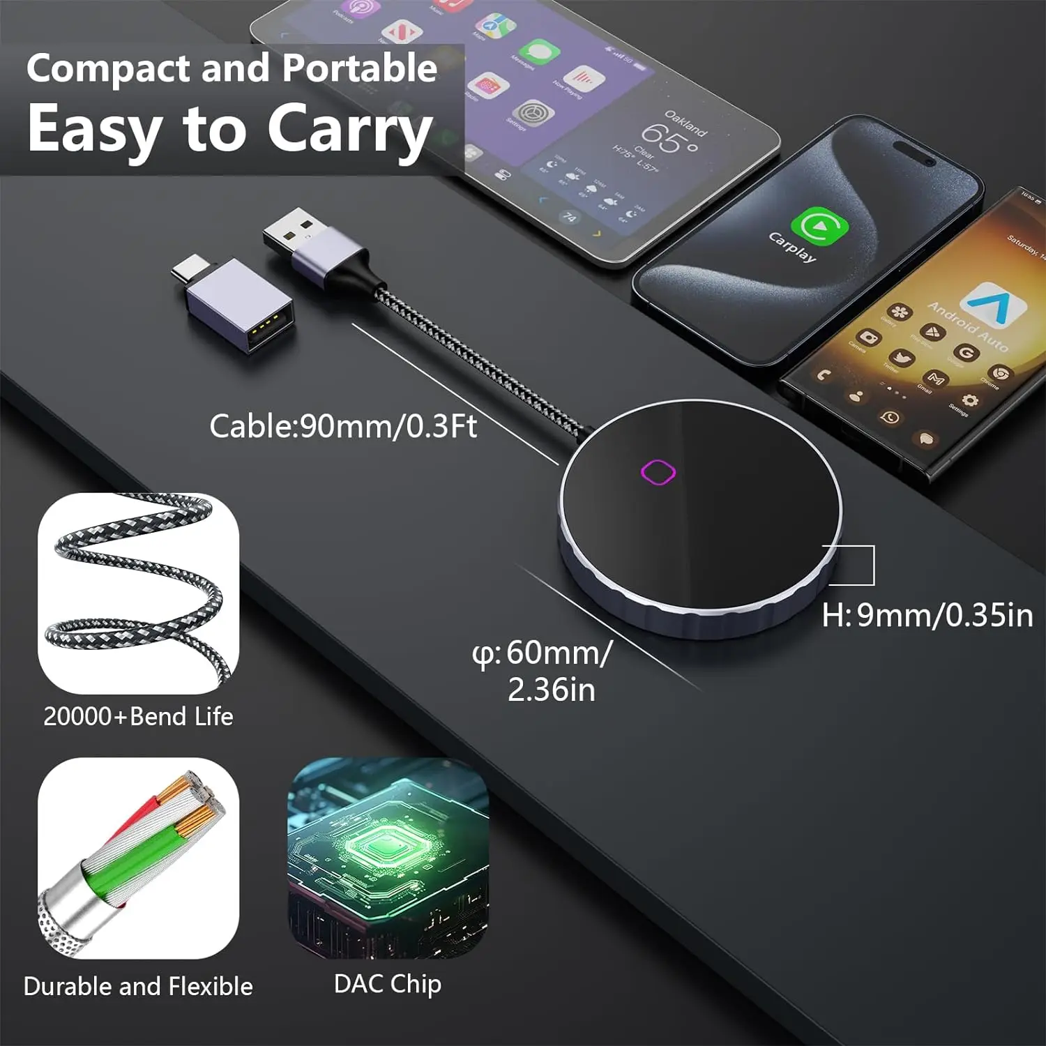 Android Auto Dongle 2-in-1 Wired CarPlay Wireless CarPlay Adapter Android Auto Wireless Adapter