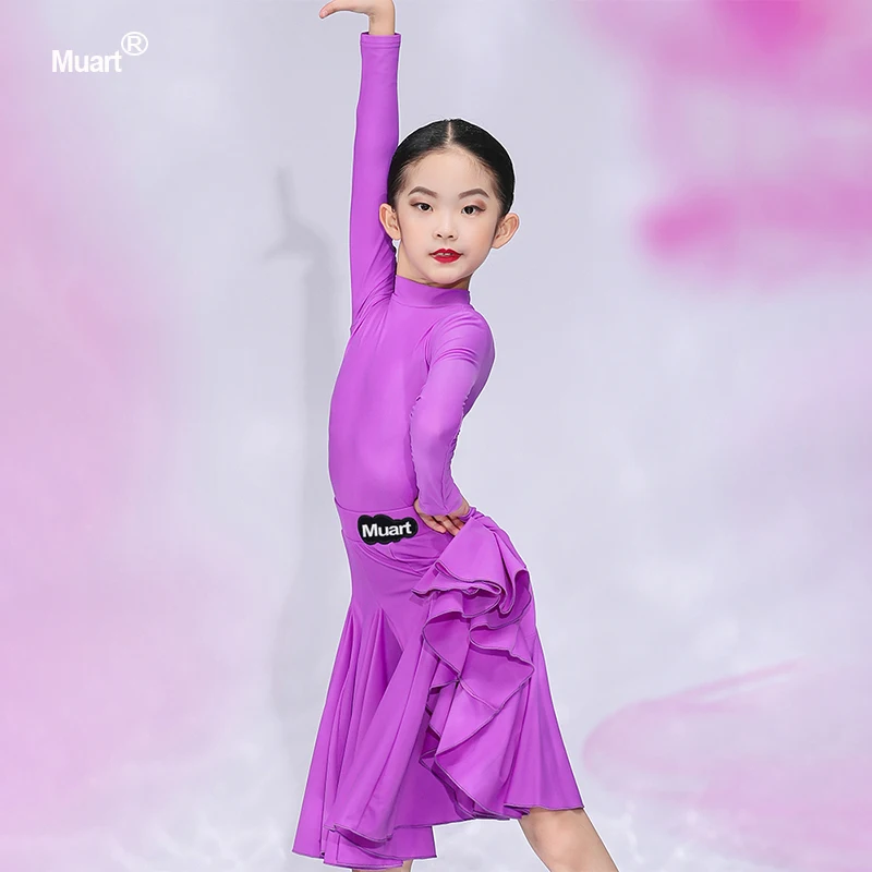 ballroom girls wear customized competition dance dress with long sleeves modern dance costumes