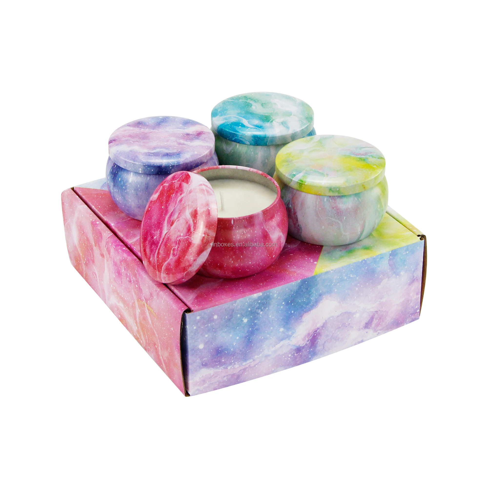 Hot Sale Custom Logo Aromatherapy Romantic High Led Scented Candles Metal Tin Box Gift Set