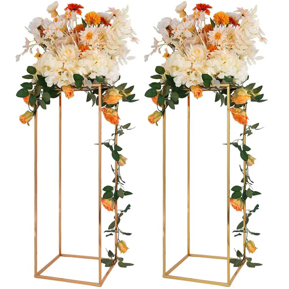 Rectangular Metal Gold Wedding Flower Stand Vase Wedding centerpieces Table Decoration Road Leading  Dessert Wedding Decoration